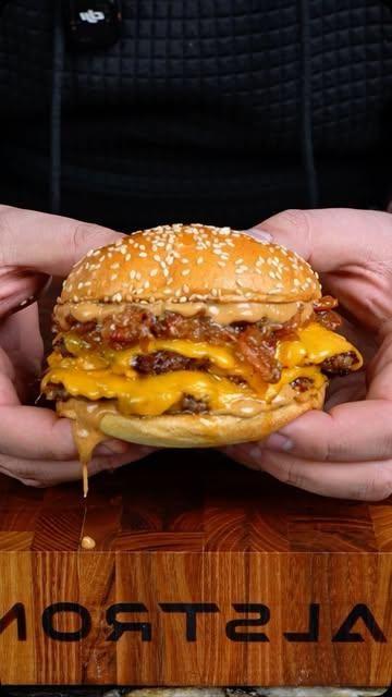 Peanut Butter Smashburger with Strawberry Bacon Jam